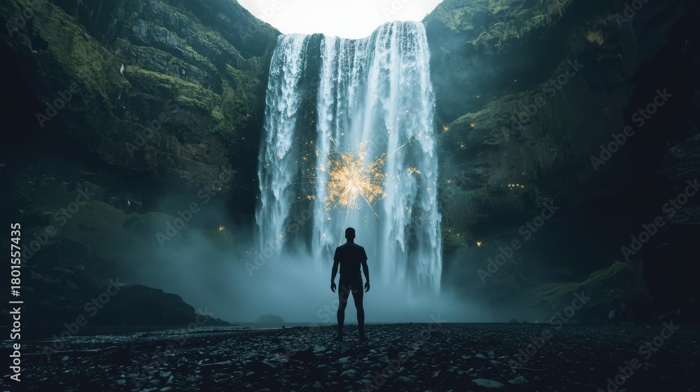 Fototapeta premium Eco energy exploration at majestic waterfall seljalandsfoss nature photography serene environment inspirational viewpoint
