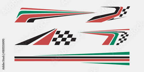 Colorful racing stripes and checkered flag design for vehicle decoration