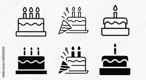 Variety of birthday cakes icons for celebration and festive events