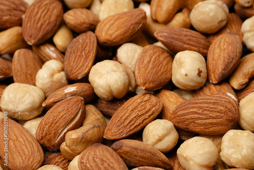 Nuts close-up. Almonds, cashews, hazelnuts. Product rich in minerals and vitamins. Healthy eating. Snack.	