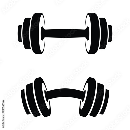 Two Dumbbell Barbell Weight Icons - Fitness, Gym, and Strength Training Vector Set