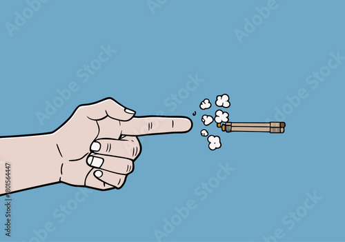 Man's Hand Gesturing Finger Gun with Bullet and Smoke