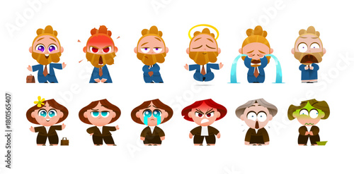Business Baby Characters with Six Emotions Including Joy, Anger, Disgust, Meditation, Sadness and Love for Animation and Branding. Cute Corporate Kids in Formal Outfits