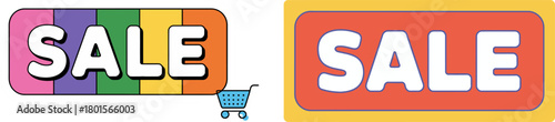 Sale banners with shopping cart icon for retail promotions.