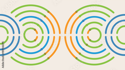 Abstract concentric circles and radiating lines creating a dynamic energetic visual effect with a sense of movement and expansion suitable for modern design projects