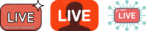 Three different "LIVE" icons representing broadcasting or streaming content.