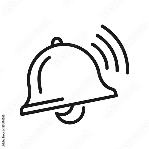 Simple line art icon of a ringing bell with sound waves emanating