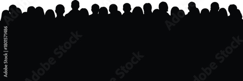 Silhouette of a crowd of people in dark solid black color