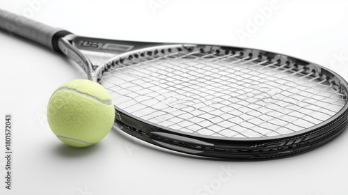 High-resolution photo of a tennis racket and ball isolated on a white background.