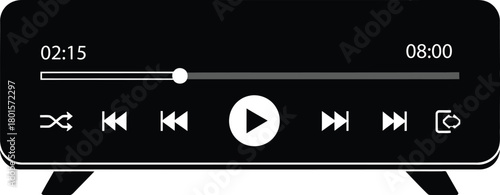 Illustration of a black media player interface with controls