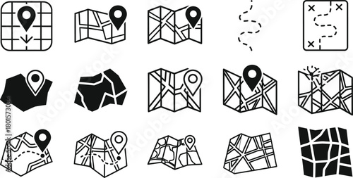 Collection of various map icons with different styles and shapes