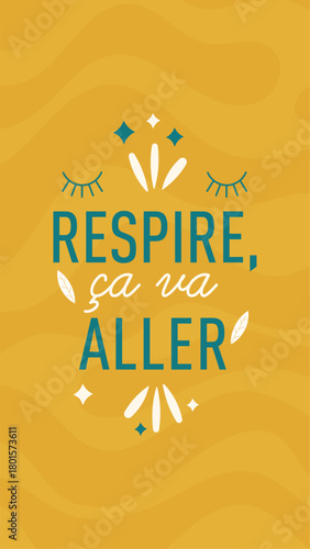 Affiche positive « Respire, ça va aller » – Illustration vectorielle pour Story Instagram de motivation - Message positif d'encouragement - Design moderne et minimaliste