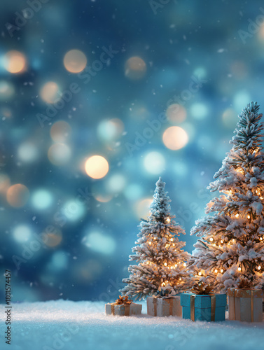 Bright Festive Christmas Composite Background – Gifts and Trees with Lights