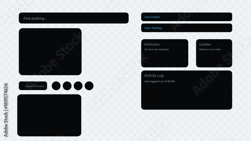 User interface admin dashboard with information and settings elements