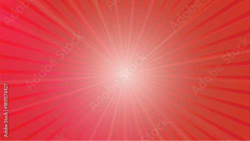 Radiant red burst vector, beam rays, vibrant sunlight effect, energetic abstract sunbeam comic template for pop art designs