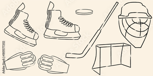 hockey accessories unique line art vector