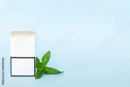 Wallpaper Mural Pack of menthol cigarettes and fresh mint on colored table, Menthol cigarettes top view flat lay Torontodigital.ca