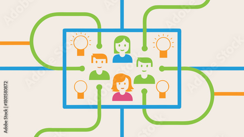 Diverse group of professionals collaborating in a modern office setting depicted in a flat vector illustration style with vibrant colors and clean lines