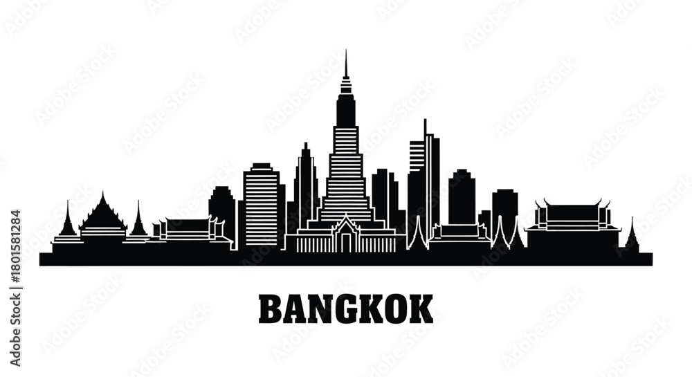 Obraz premium Bangkok skyline vector thailand cityscape travel silhouette graphic