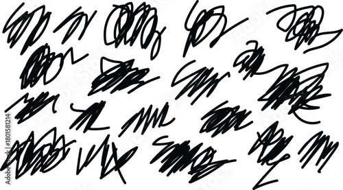 Abstract black scribble marks on white background hand drawn texture