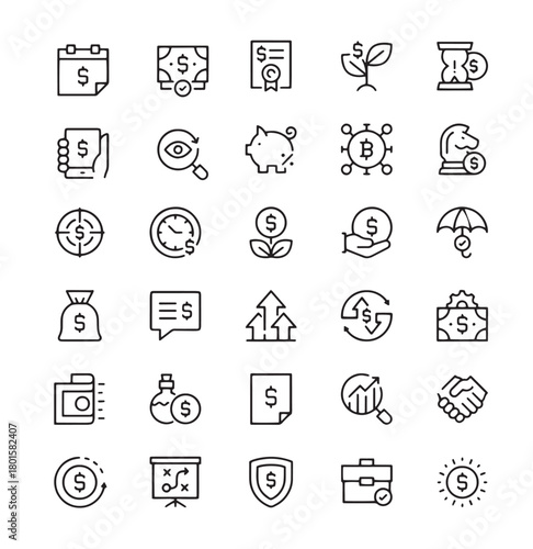 Financial Icons Collection, Business and Investment Symbols, Digital Economy Graphics