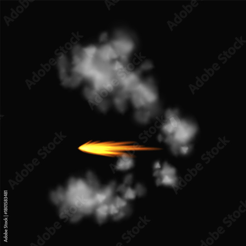 Gun flashe or gunshot animation. Fire explosion effect during the shot with the gun. Cartoon flash effect of bullet start. Shotgun fire, muzzle flash and explode