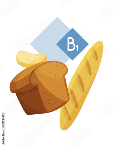 Artistic Illustration of Bread with Vitamin B1 Infographic