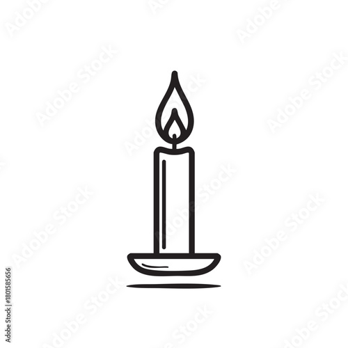Simple outline of a lit taper candle on a small base