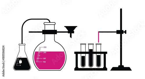 Illustration of chemistry lab setup with beakers and test tubes