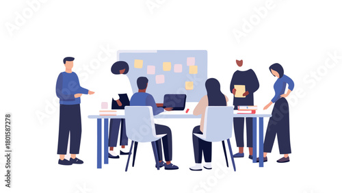 Diverse team of professionals collaborating and brainstorming ideas in a modern office setting depicted in a realistic 3d render