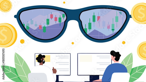 A professional investor thoughtfully analyzes colorful charts and data in a modern 3d office environment showcasing financial growth and strategic planning