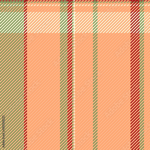 Coat background plaid textile, back fabric pattern check. Asymmetric tartan vector texture seamless in orange and green colors.