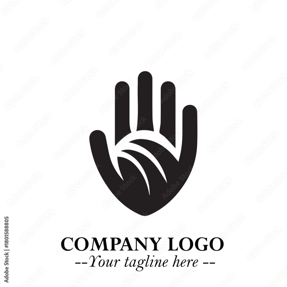 Fototapeta premium Minimalist Black Hand Logo Symbol on White Background in Clean Modern Silhouette Style