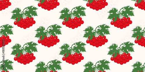 Folk seamless pattern. Vector  illustration of red viburnum seamless pattern template design. Perfect Folk fabric textile print design and wallpaper printing layout. RPS 10