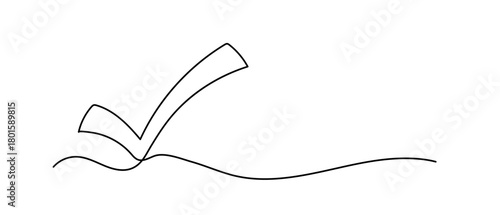 Checkmark one line vector illustration. Hand drawn continuous sketch isolated on white background. Line art