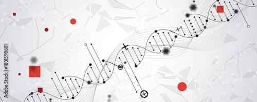 Futuristic hexagons, DNA strands, connected neural web structure