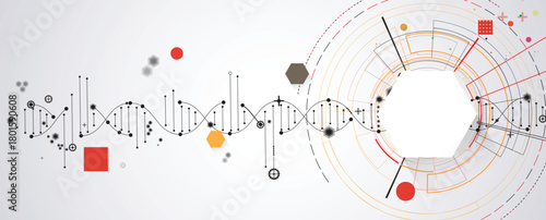 Futuristic hexagons, DNA strands, connected neural web structure