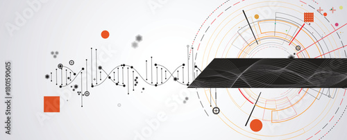 Futuristic hexagons, DNA strands, connected neural web structure