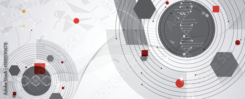 Futuristic hexagons, DNA strands, connected neural web structure