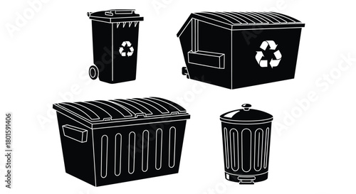 Garbage cans and recycle bins collection vector illustration design