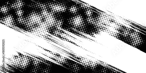 Glitch distorted grunge layer . Noise destroyed texture . Trendy defect error shapes . Overlay grunge texture . Distressed effect .Vector shapes with a halftone dots screen print texture