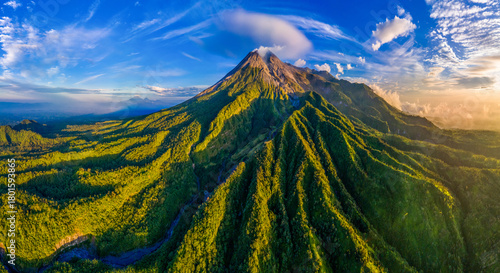 Bild auf Leinwand Panoramic Aerial Landscape of Mount Merapi Volcano at sunrise (Yogyakarta, Indon