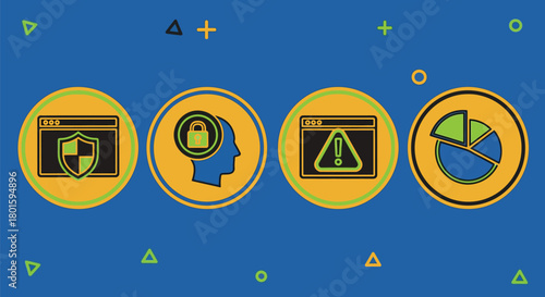 Cybersecurity data protection privacy analysis risk management icons