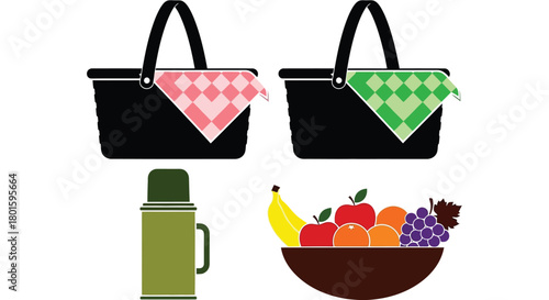 Plan a Fun Picnic Outdoors with Food, Baskets, Thermos and Fruits