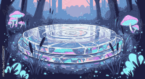 A glowing crystalline platform serving as a mystical altar.