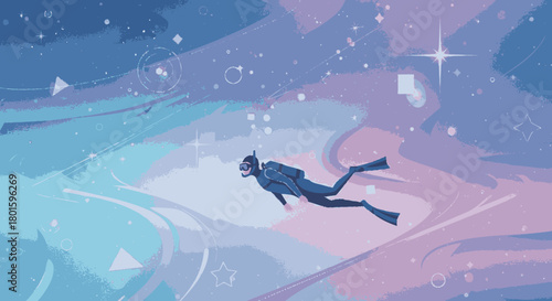 A person in full scuba diving gear with a mask and fins.