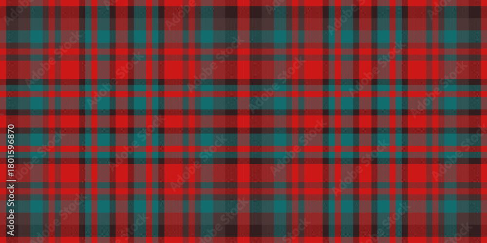 Obraz premium Tradition background tartan fabric, home seamless textile texture. Simplicity plaid check vector pattern in red and cyan colors.