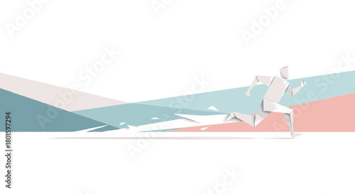 Abstract geometric illustration of a runner sprinting forward.