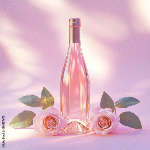 Elegant Rose Wine Bottle with Pink Roses in Romantic Setting