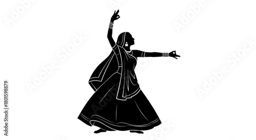 Elegant silhouette of Indian dancer performing traditional dance art